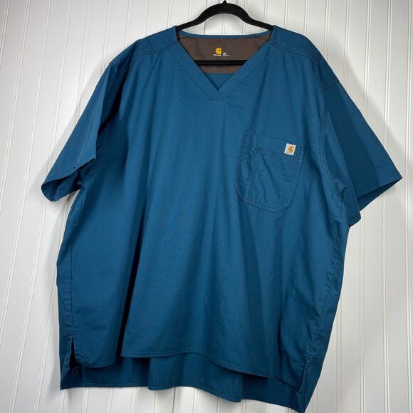 Carhartt Men's Blue Short Sleeve Front Pocket V-Neck Pullover Scrub Top Size 3X - Picture 1 of 5